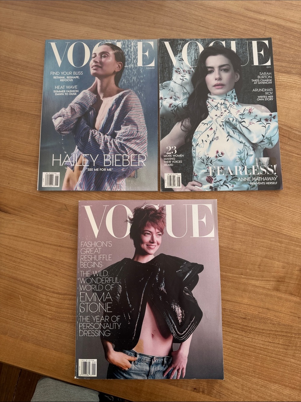 Vogue Covers Trio — Hailey Bieber, Anne Hathaway and Emma Stone